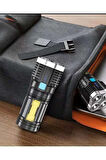 Ultra Parlak El Feneri Usb Şarj 4 Led+yan Cob Led Taktik Günlük Hayat Kamp Avcılık El Feneri