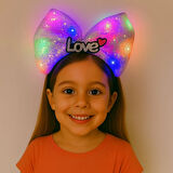 LED Işıklı Love Yazılı Mor Fiyonk Taç – Kız Çocuk Parti Tacı