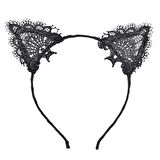 Siyah Kedi Dantel Taç + Eldiven Seti – Parti, Dans ve Kostüm Kombini