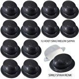 Siyah Renk Simli Melon Yuvarlak Parti Şapkası 12 Adet