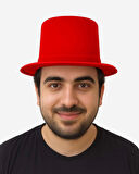 Kırmızı Renk Plastik Nubuk Kadife Flok Kaplama Fötr Şapka 11 cm