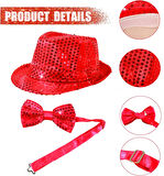 Kırmızı Payetli Şapka ve Papyon Seti – Parıltılı Yetişkin Kostüm Seti