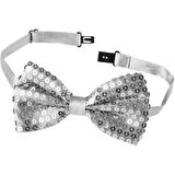 Gece Işıltısı Gümüş Payetli Pullu Papyon 7x2 cm