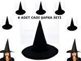 Siyah Cadı Şapkası Keçe Yetişkin Boy 6 Adet