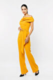 Tek Omzu Açık Beli Kuşaklı Tulum-Sarı-42