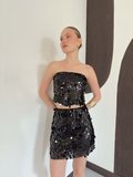 Siyah Payetli Bodycon Mini Etek