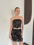 Siyah Payetli Bodycon Mini Etek