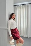 Bordo Bodycon Mini Etek Payetli
