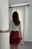 Bordo Bodycon Mini Etek Payetli