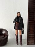 Bordo Payetli Bodycon Mini Etek