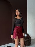 Bordo Bodycon Mini Etek