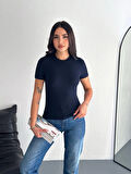 Modal kumaş bisiklet yaka lacivert tshirt