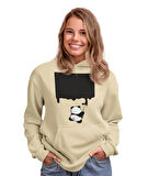 Boyacı panda ön baskılı  sweatshirt kadın