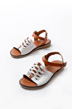 205-029 Beyaz Ortopedik Hakiki Deri Kadın Sandalet