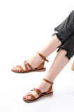 205-209 Taba  Hakiki Deri Tokalı Parmak Arası Kadın Sandalet