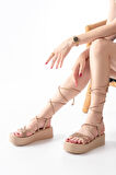 861-1010 Nut Rose Taşlı Bilekten Bağlamalı Kadın Sandalet