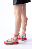 1001-1001 Fuşya Multi Bilekten Bağcıklı Kadın Sandalet