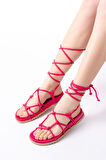 1001-1001 Fuşya Bilekten Bağcıklı Kadın Sandalet