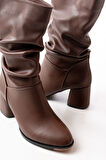 RS-2430 Kahverengi Topuklu Körüklü Günlük Kadın Bot