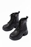 FZ-2550 Siyah Yüksek Tabanlı Bağcıklı Fermuarlı Günlük Kadın Bot
