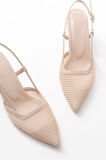 K-607 Bej Günlük Fileli Arkası Açık 7 cm Topuklu Kadın Ayakkabı