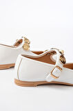 İNF-6363 Beyaz Baret Tokalı Günlük Kadın Ayakkabı