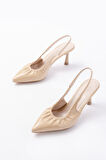 İNF-40451 Bej Kırışık Rugan Günlük Arkası Açık Topuklu Kadın Ayakkabı
