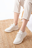 DM-501 Beyaz Bağcıklı Failon Taban Günlük Spor Ayakkabı