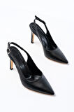 ST-1153 Siyah Günlük Arkası Açık 9 cm Topuklu Kadın Ayakkabı