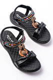 DM-608 Siyah Taşlı Arka Lastikli Günlük Kadın Sandalet