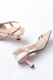 K-250 Pudra Keten Günlük Arkası Açık Tokalı Topuklu Kadın Ayakkabı