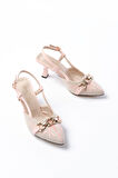 K-250 Pudra Keten Günlük Arkası Açık Tokalı Topuklu Kadın Ayakkabı