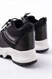 F-209 Siyah Bağcıklı Fileli Taş Aksesuarlı Günlük Spor Ayakkabı