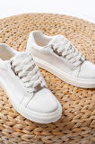 P-910 Beyaz Bağcıklı Taban Dikişli Günlük Kadın Spor