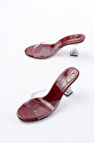 S-619 Bordo Rugan Şeffaf Bantlı Şeffaf Topuklu Yuvarlak Burunlu Kadın Terlik
