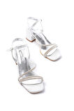 S-900  Gümüş Bantlı Taşlı Kalın Şeffaf Topuklu Kadın Ayakkabı
