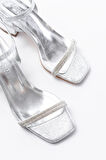 S-890 Gümüş Çift Bantlı Taşlı Kalın Topuklu Kadın Ayakkabı