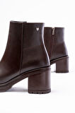 767-3020 Kahverengi Fermuarlı Kalın Topuklu Günlük Kadın Bot