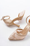 K-404 Bej Fileli Çiçek Detaylı  Kadın Topuklu Ayakkabı