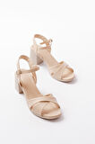 K-11 Bej Günlük Çapraz Topuklu Kadın Sandalet