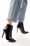 VRT-4802 Siyah Kroko Yüksek İnce Topuklu Fermuarlı Kadın Bot