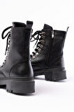 812-2121 Siyah Cilt Bağcıklı Fermuarlı Günlük Kadın Bot