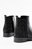 165-212 Siyah Taş Aksesuarlı Fermuarlı Günlük Kadın Bot