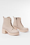 5109-3025 Bej Bağcıklı Fermuarlı Kalın Topuklu Günlük Kadın Bot