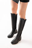 165-305 Siyah Arka Streç Fermuarlı Günlük Kadın Çizme