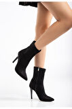 VRT-4811 Siyah Süet Yüksek İnce Topuklu Fermuarlı Kadın Bot