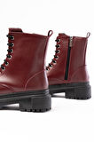 812-356 Bordo Bağcıklı Fermuarlı Günlük Kadın Bot