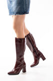 YSN-4422 Bordo Kroko Topuklu Kadın Çizme
