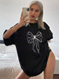 Baskılı Oversize T-shirt - Siyah