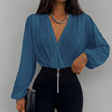 Kadın Uzun Kollu Kruvaze Yaka Sandy Bluz